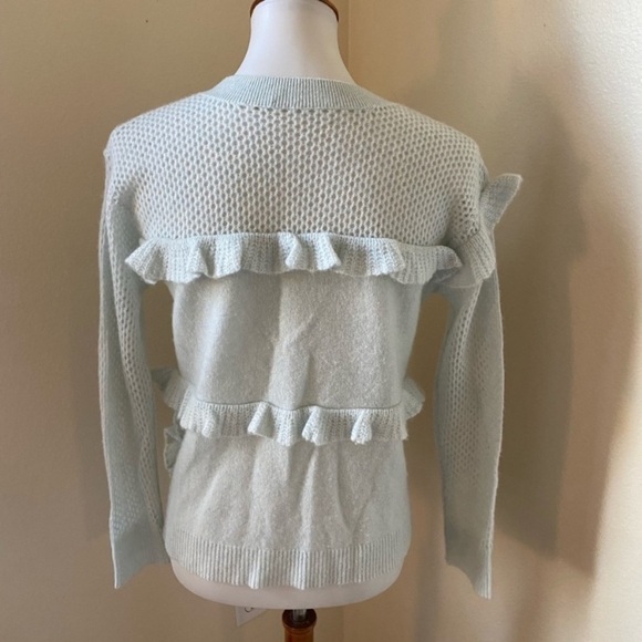 White & Warren women’s Ruffle Cashmere Sweater Size S/M Light Teal Crewneck - Picture 3 of 6